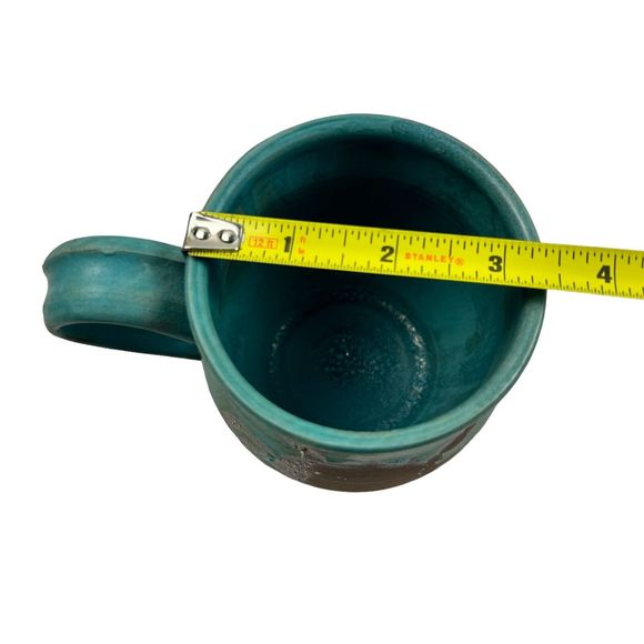 Handcrafted Coffee Tea Mug Blue Stoneware Crab Design Art Pottery Signed Decor - Picture 3 of 7